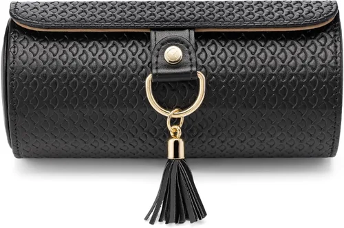 Vista 3 de Vlando Organizador de rollos de joyería de viaje, organizador de cuero de 3 secciones de almacenamiento de joyas para collares, aretes, anillos