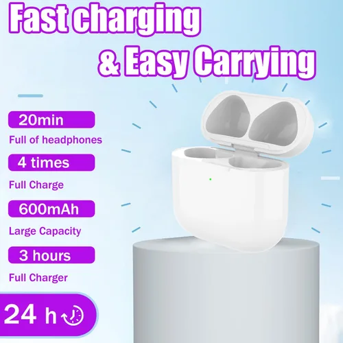 Vista 6 de Funda de carga compatible con Airpods 4rd (2024), funda de carga tipo C para AirPods 4rd, funda de carga inalámbrica de repuesto con botón