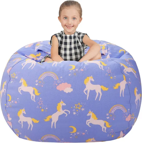 Vista 27 de Aubliss - Silla de almacenamiento para peluches en forma de puf (Estrella Aqua, Mediana (32"))