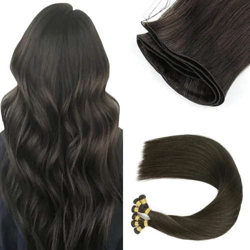 Vista 17 de ABH AMAZINGBEAUTY HAIR Extensiones de cabello humano Remy real para coser, atadas a mano, color negro azabache de 18 pulgadas, para mujer, 1.76 onzas