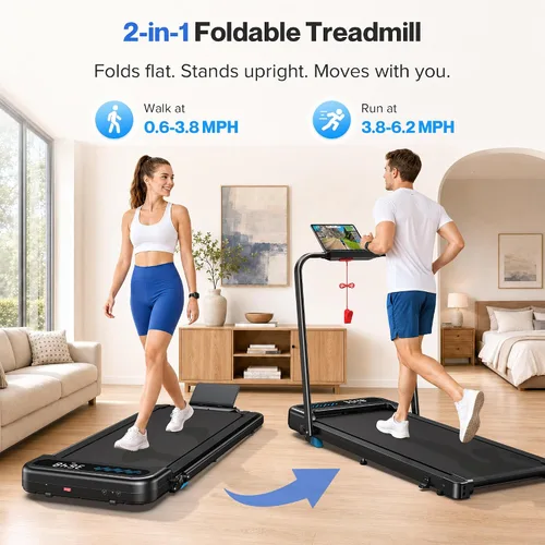 Vista 13 de Cardirun Almohadilla para caminar con 10% de inclinación, 4 en 1 plegable caminadora con barra de mango para espacios pequeños en el hogar, 3.0 HP