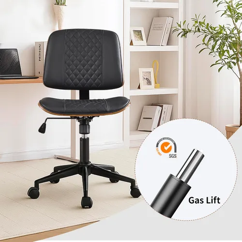Vista 8 de Silla de escritorio de oficina con ruedas sin brazos, silla de computadora Negro