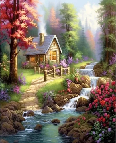 Vista 20 de Tucocoo Pintura de cabaña forestal por números para adultos, kits de pintura al óleo digital sobre lienzo con pinceles y pigmento acrílico, rueda