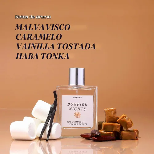 Vista 3 de Just Juice - Las noches de hoguera de The Summer I Turned Pretty - Perfume de especias cálidas y vainilla tostada para mujeres y hombres - 0.3 oz