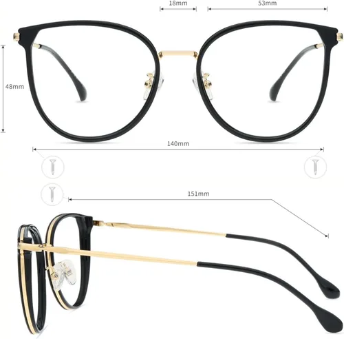 Vista 5 de Firmoo Lentes de bloqueo de luz azul, montura redonda retro, antifatiga ocular, anti UV400, lentes de computadora para mujeres y hombres, negro