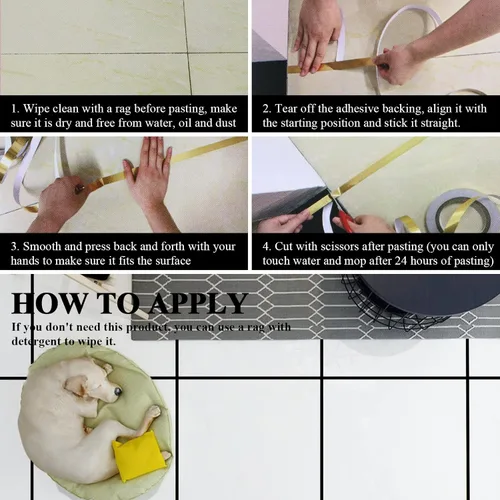 Vista 3 de Azulejos de suelo con líneas de lámina dorada, cinta de espejo metalizada, adhesivo autoadhesivo para azulejos, cinta decorativa impermeable