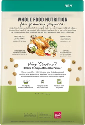 Vista 3 de The Honest Kitchen Clusters de Comida Integral de Grado Humano para Cachorros de Pollo de Grano Entero Alimento Seco para Perros, Bolsa de 4 lb
