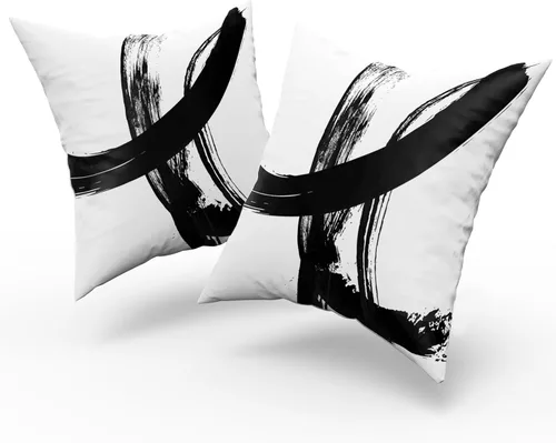 Vista 2 de Juego de 2 fundas de almohada decorativas en blanco y negro, fundas de almohada abstractas modernas de 16 x 16 pulgadas, fundas de cojín