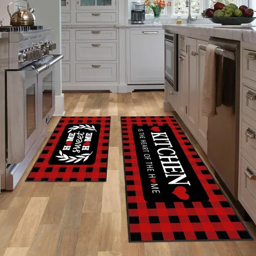 Vista 11 de JWXCBIM Juego de 2 alfombras de cocina con diseño de gato, decoración de estilo granja campestre, tapete de piso de cocina, alfombra antideslizante