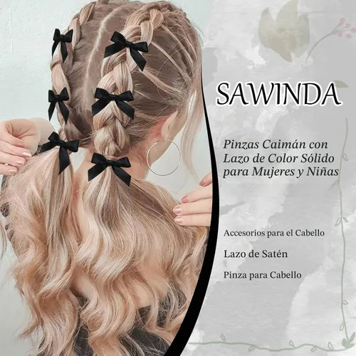 Vista 3 de 20 piezas de lazos negros para el cabello con cinta, clips tipo cocodrilo para el cabello, pasadores para el cabello para adolescentes, pinzas