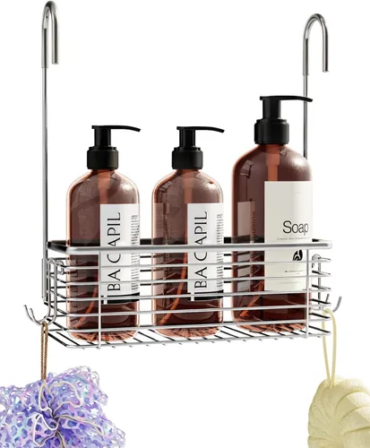 Vista 7 de Organizador de baño colgante pequeño de 3 niveles, organizador colgante, soporte para champú de acero inoxidable, organizador de ducha sobre