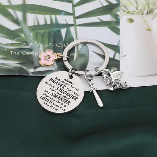 Vista 3 de KEYCHIN Llavero de la película Mu Lan y Mushu Dragon Fans Gift You Are Braver Stronger Smarter Than You Think Mu Lan Jewelry