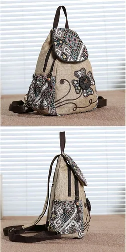 Vista 2 de HUANGGUOSHU Mochila para mujer Bolso pequeño convertible estilo bohemio con diseño tejido y hongo, para mujer hippie, Flor de cuatro hojas