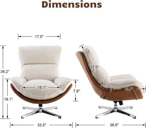 Vista 2 de HEAH-YO Silla giratoria decorativa, moderna silla de sala de estar con respaldo, silla de lectura tapizada de tela de lino sin brazos para Beige