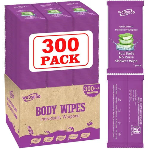 Vista 10 de Paquete de 300 toallitas corporales envueltas individualmente (8 x 9.5 pulgadas), toallitas de ducha sin enjuague para adultos, viajes, gimnasio