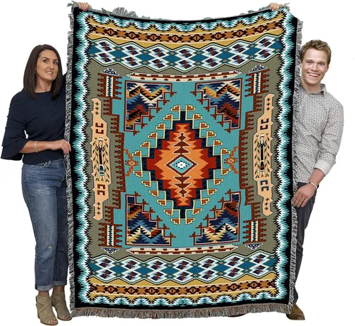 Vista 19 de Pure Country Weavers Manta Butte Clay - Inspirada en los nativos americanos del suroeste - Tapiz manta de regalo tejido de algodón - Fabricado