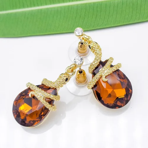 Vista 25 de Navachi Pendientes colgantes de gota de serpiente con forma de pera multicolor de cristal chapado en oro de 18 quilates