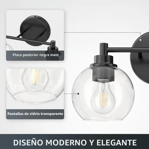 Vista 3 de VONLUCE Accesorios de iluminación de baño, luz de tocador de baño de 2 luces con pantallas de vidrio globo E26, luces de tocador para dormitorio
