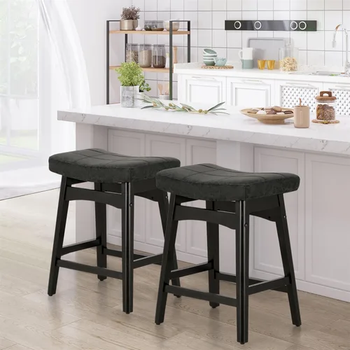 Vista 30 de Taburetes de altura para mostrador Sophia & William, taburetes de 24" con patas de madera maciza, taburetes de altura de mostrador tapizados en tela