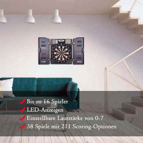 Vista 8 de Electronic Dart Board LED Electric Digital Boards with Cabinet 12 Darts 38 Games with 211 Variations,Low Bounce-Outs,for 16 Players; 5 Levels