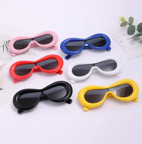 Vista 5 de FIRAZIO 6 lentes de sol inflados lindos para mujeres y hombres, ovalados, de gran tamaño, Y2K, lentes de sol de una pieza, marco grueso futurista