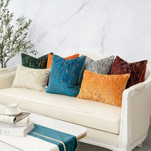 Vista 6 de Yangest Funda de Almohada Decorativa de Ramas Beige de Terciopelo Funda de Cojín Neutra para Sofá Sillón Dormitorio Sala de Estar Decoración