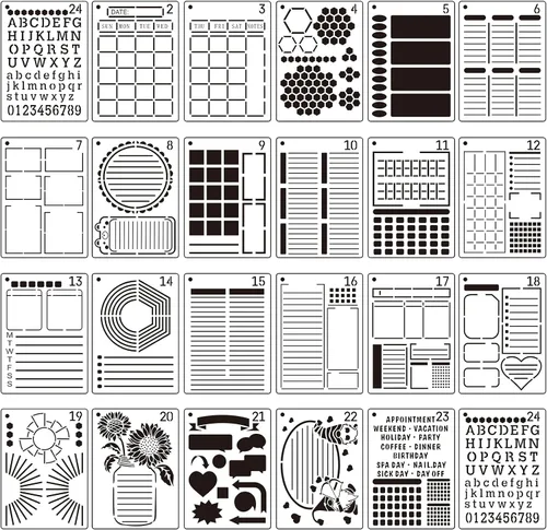 Vista 9 de Zonon Juego de 24 plantillas de plástico para diario, planificador, manualidades, plantillas de bricolaje de alta productividad para crear