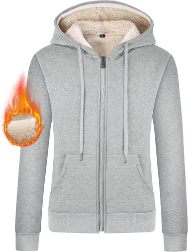 Vista 9 de Gihuo - Sudadera con capucha y cremallera para mujer, forro de Sherpa, chaqueta de invierno con forro polar cómoda Verde Armada (ArmyGreen)