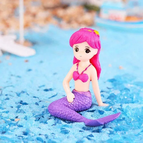 Vista 5 de Adorno de acuario de sirena para peceras y terrarios, figura de sirena de plástico rosa para jardines de hadas, paisajes de bricolaje y decoración