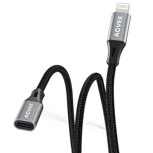 Vista 8 de AGVEE Cable de extensión Lightning de 1 pie, extensor trenzado hembra a macho, cable de función completa compatible con iPhone iPad, sincronización