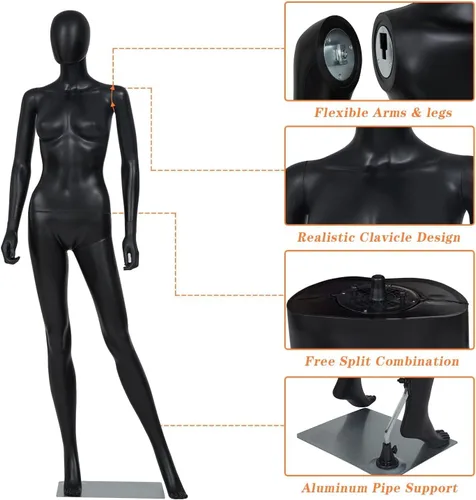 Vista 4 de Kinsuite 2 piezas de maniquí de cuerpo completo para mujer, soporte extraíble ajustable, forma de maniquí femenino, exhibición realista con base