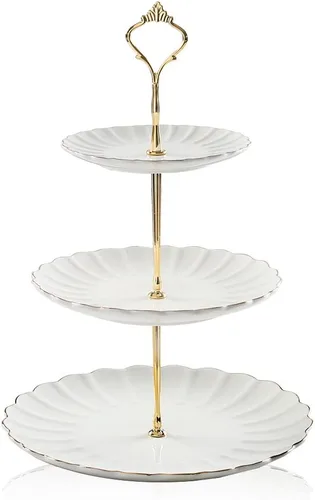Vista 19 de Sweejar Soporte de cerámica para tartas de 3 niveles, soporte para postres, soporte para cupcakes, bandeja para servir pasteles de fiesta de té