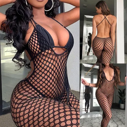 Vista 2 de Women Sheer Mesh Leopard Print Bodystocking Bodysuit Lingerie Sexy One Shoulder Leg Asymmetric Teddy Onesie Babydoll Clubwear