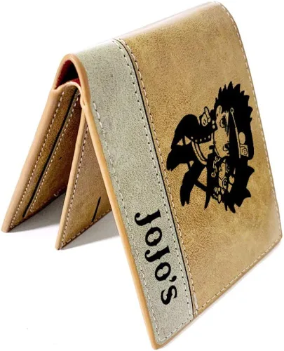 Vista 2 de HUNILY JoJo's Bizarre Adventure Slim Bifold Billetera de bolsillo de piel auténtica para hombre