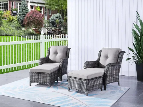 Vista 40 de HUMMUH Juego de 2 sillas de mimbre para patio, sillas de comedor de ratán de polietileno para exteriores, con cojines de asiento de 4 pulgadas