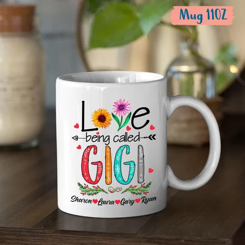 Vista 5 de Love Being Called Gigi Tazas de té y café – Tazas de cerámica Gigi personalizadas – Regalo para nietos – Tazas de flores – Cerámica blanca de 11 oz