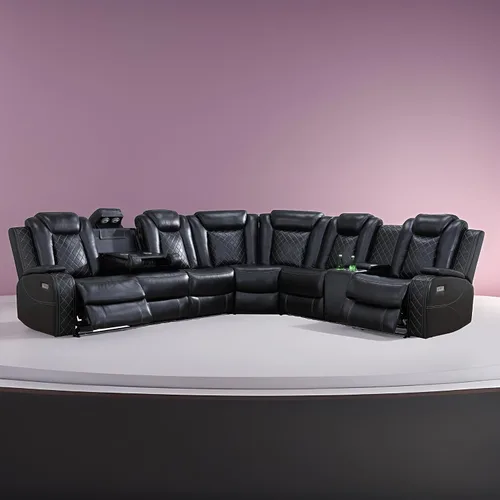 Vista 2 de Air Leather - Sillón reclinable eléctrico seccional con luces LED, luces de lectura, consolas de almacenamiento, portavasos, puerto de carga USB