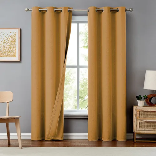 Vista 13 de Melodieux Cortinas 100% opacas para dormitorio, aislamiento térmico, reducción de ruido, cortinas de ventana de lino con ojales para sala de estar