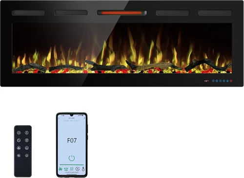 Vista 12 de Insertos de chimenea eléctrica de 48 pulgadas, chimenea eléctrica empotrada y de pared, chimenea lineal con termostato, pantalla táctil y control