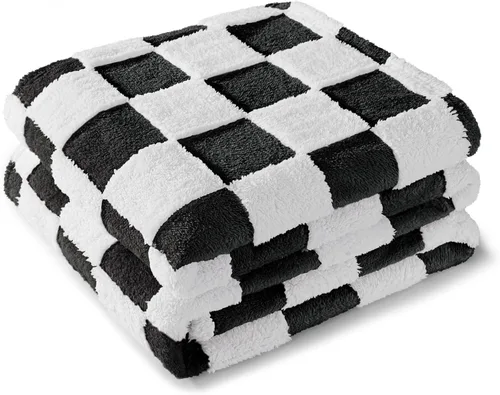 Vista 7 de Exclusivo Mezcla - Manta de franela super suave y cálida con diseño de vellón esponjoso, para sofá, cama, con lindo patrón a cuadros, negro, 50" x