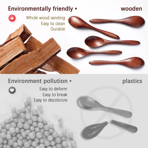 Vista 4 de 7 cucharas de madera pequeñas de 5.78 pulgadas para comer, miel, té, tarro y condimento, cucharadita de miel de madera para café, cucharas de madera