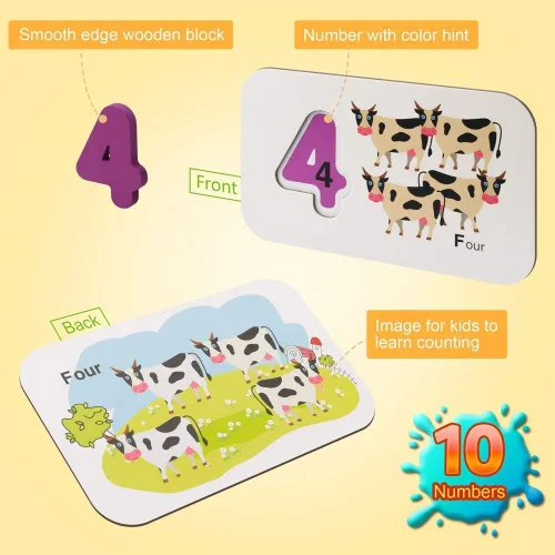 Vista 5 de Coogam Juego de Tarjetas Flash de Números y Alfabetos - Letras y Números de Madera ABC y Tablero con Patrón de Animales Juego de Rompecabezas