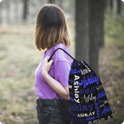 Vista 5 de Mochila personalizada con cordón para hombres y mujeres, pequeña bolsa de gimnasio, playa, compras, deporte, yoga, Nombre personalizado-11, Mochilas