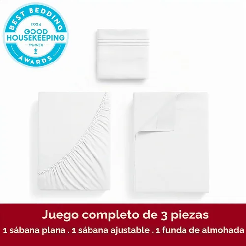 Vista 2 de Mellanni Juego de sábanas tamaño individual XL, 3 piezas de la colección Iconic Collection, extra suaves, refrescantes, resistentes a las arrugas, a