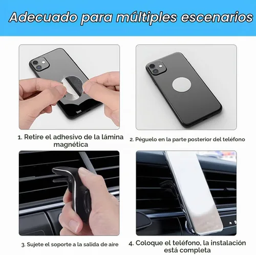 Vista 4 de Soporte magnético para teléfono para automóvil, soporte universal ajustable de 360° para soporte de ventilación de aire de automóvil, se adapta a