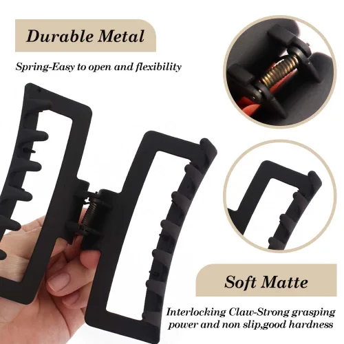 Vista 4 de Ahoney Pinzas de pelo negras extra grandes de 5 pulgadas (4 piezas) - Pinzas gigantes para cabello largo grueso, agarre fuerte, clips de plátano