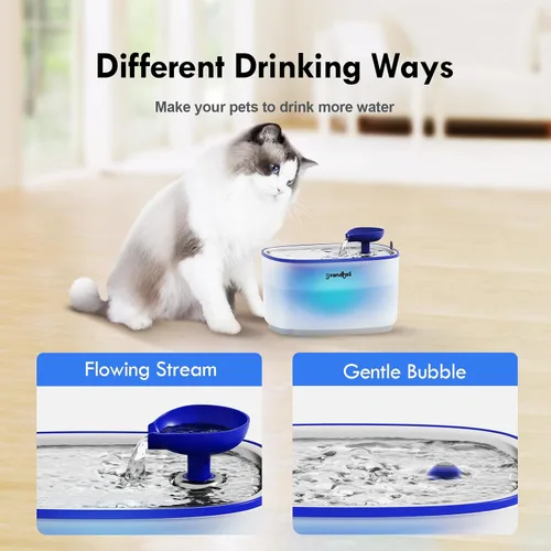 Vista 9 de Fuente de agua para gatos de acero inoxidable, dispensador de agua para perros con bomba inalámbrica, dispensador de agua para gatos de 101 oz/3 L