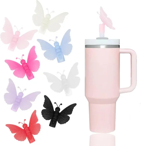 Vista 19 de 8 fundas de popote compatibles con vasos Stanley de 30 y 40 onzas, protectores de tapas reutilizables con puntas de silicona para vasos de 0.4