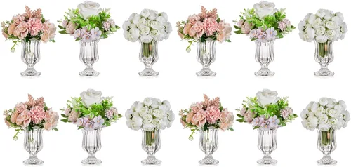 Vista 12 de Glasseam Jarrón de cristal con pedestal para flores, juego de 3 jarrones de compota de 7.5 pulgadas de alto, jarrones transparentes para centros