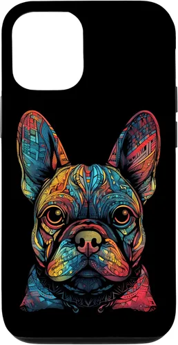 Vista 26 de iPhone 16 Colorful French Bulldog Face Frenchie Dog Lover Funny Black Case